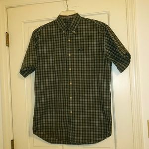 CHAPS button down short sleeve green plaid shirt M